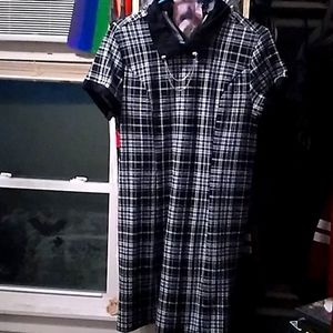 Plaid Zip up Dress with necklace Chains